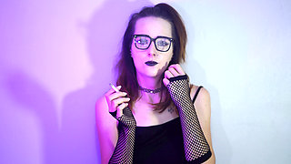 Goth Girl Smoking in Fishnets