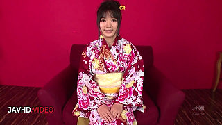 Chiharu's Sexy Kimono Seduction Ends with Ecstatic Asian Creampie Threesome