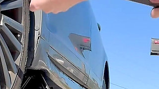 67 Tall Amazon Goddess Changes Her Tire - Big Feet in Frame