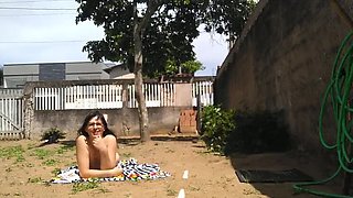 Naked Wife Sunbathing Outdoor - Brazilian Amateur with Big Ass & Glasses
