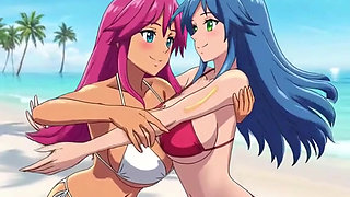 Two busty girls enjoy lesbian sex at private beach vacation