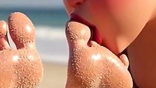 Fat Woman Licking Sandy Feet of Skinny Girl - Beach Humiliation