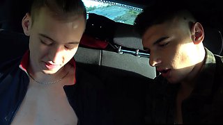 Two Muscular Teen Guys Hot Blowjob Action In Car
