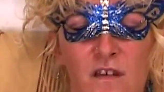 Mature Amateur Masked Wife Gasps with Dildo Inside Hairy Pussy