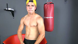 Handsome Czech Boy Flexes Muscles and Jerks His Big Dick