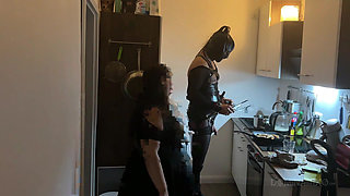 Dominant MILF Stretches Latex Sub's Ass Wide in Kitchen