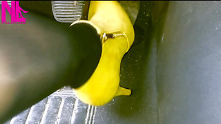 Soft Revving in Yellow Boots and Black Pantyhose