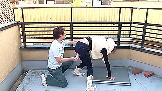 Young Shy Asian Gets A Hole In Her Jeans And Gets Toyed With Pink Dildo