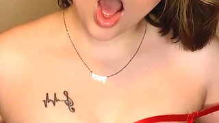 Spookybarbiegrl Sexy in Red Orgasms with Clear Dildo Toy