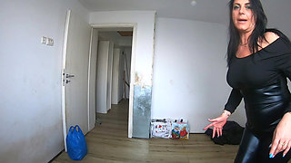 Smoking Leather Dance. Ripped Jumpsuit Pussy Tease, Toilet Pee and Dirty Masturbation