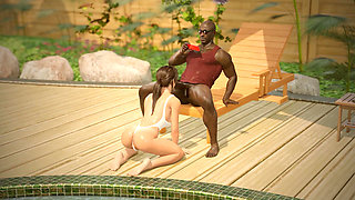 I'm a Cuckold, My Wife Sucks a Big Black Cock by the Pool on the Beach