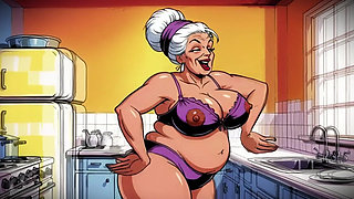 Classic Cartoon Style Nude Women in Kitchen