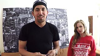 Slutty Sydney gets railed in reverse by Juan and Moriah's kinky threesome