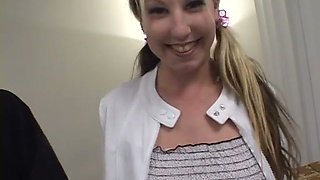 White milf gets on her knees and deepthroats a young black cock