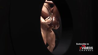 Hot sex in gloryhole room! hooded man screws cruel a magnificent black