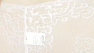 My Stepmom in White Lace Panties Without Taking Them off. Cum on the Back.