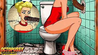 Gloryhole: Married Housewife Fucked in the Mouth and Asshole in a Dirty Public Toilet
