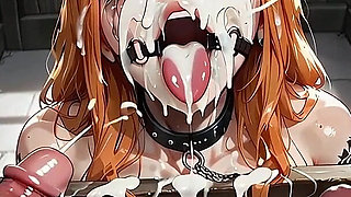 Bondage Facial Bukkake - Woman Covered in Thick Cum