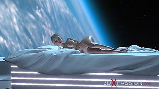 Hot sci-fi android dickgirl plays with a fantastic Horny Blonde in the space station