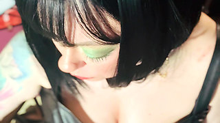 All In Black Leather Miss Tina Snua Smoking A Cork 100 Cigarette - Drifting nap Inhales Smoke Rings OME OMI