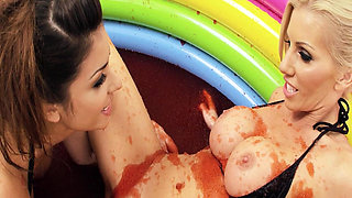 Pool Pussies Scene-2_lesbian Couple Having Sex in Bikinis in a Jelly Pool