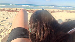 MILF Sucks Cock and Swallows Cum on the Beach POV