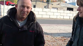 Simple German housewife invited to have sex on the street