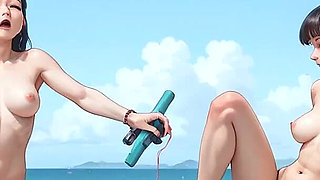 Fucking Scorching Lesbians with Dark and Blue Hair Intensively Smooch on a White Beach, Making It the Hottest Gonzo