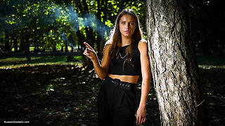 Sexy Russian Babe Smoking Cigarette Indoor Studio