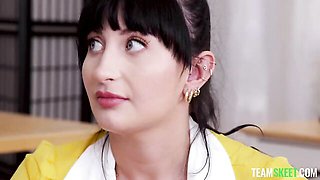 Lusty doll with big natural tits Aleksa Mink nailed in the office