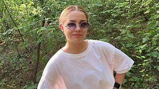 Live content from a walk and pleasant sex in the forest in public