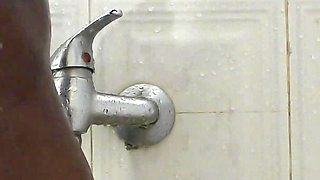 Ebony teen maid creampied in doggy style in the shower