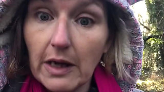 It's Rather Nippy Out! Playing with My Boobs and Bush During a Freezing Walk in the Woods!