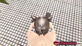 3D Hentai Femdom with Nakata Anna in Public Toilet - Stockade Blowjob Service, Close-up Views of Dominating Piledriver, Footjob