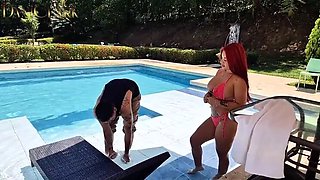 Pool boy fucks his busty boss outdoors - Dani Clark & Alejandra Palacios