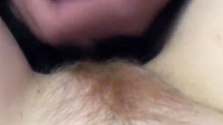 Redhead MILF sprayed on her hairy pussy