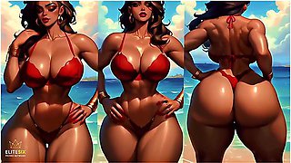 4k 100% Ai Generated 3d Soft Looping Pmv Ebony Big Ass Twerk On Beach: Thick Booty Babes Gentle Shaking In Bikinis