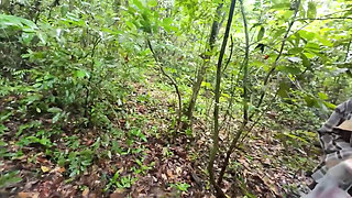 Thai girls walking and talking and picking mushrooms in the forest, secretly showing in the deep forest Clear Thai voice