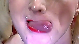 Pigtail Blonde Gangbang Slut Swallows Loads