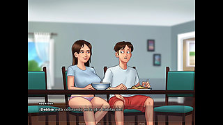 Stepmom and stepsister fuck the lucky tenant when they're alone with him - summertime saga