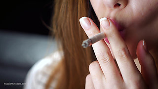 Soft Russian Beauty Smoking Cigarette Calm Moments