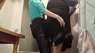 I’m Fucking My Married Neighbor Hard with a Strap-on in the Kitchen While Her Husband Watches TV
