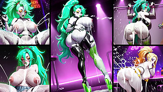 Chapter 3. Anime Bombschell in High-Heels gets cum from all sides. Colered hair, big boobs, big Ass and creampie as well