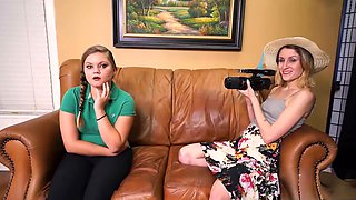 Tiny swallowing cum, not cum in mouth, lesbian first