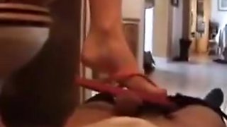 Feet wank wifey makes him lay down in the shower