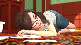 Santa claus plays with a super lovely nerdy girl