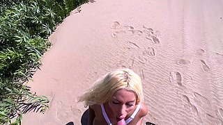 Petite blonde with big ass fucks on the beach! OUTDOOR SEX