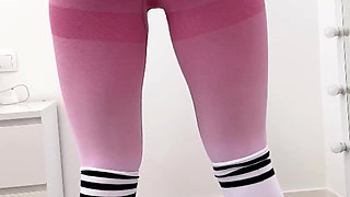 Sportswoman Masturbates Ass with Dildo in Torn Leggings and Gets Orgasm after Workout