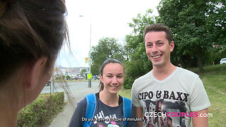 Playful young woman joins a park foursome (Czech Couples)