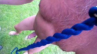 Masked Amateur Slave M Gets Ballbusting Domination & Pissed On in Garden by MrsPigHole
